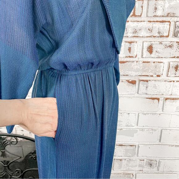 Vintage 80s Rabbit Rabbit Rabbit Multi Blue Knit V-neck Jumpsuit 6 - Picture 6 of 12